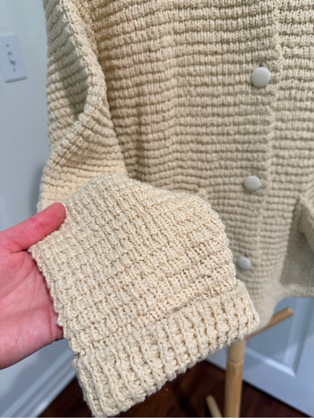 Cream Knit Button-Front Jacket - Picture 6 of 8